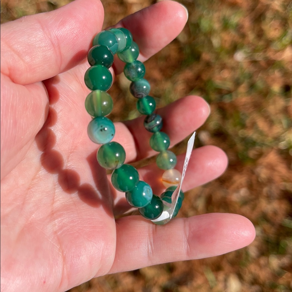 NWT Natural Green Onyx Beaded Elastic Bracelet - Picture 5 of 8
